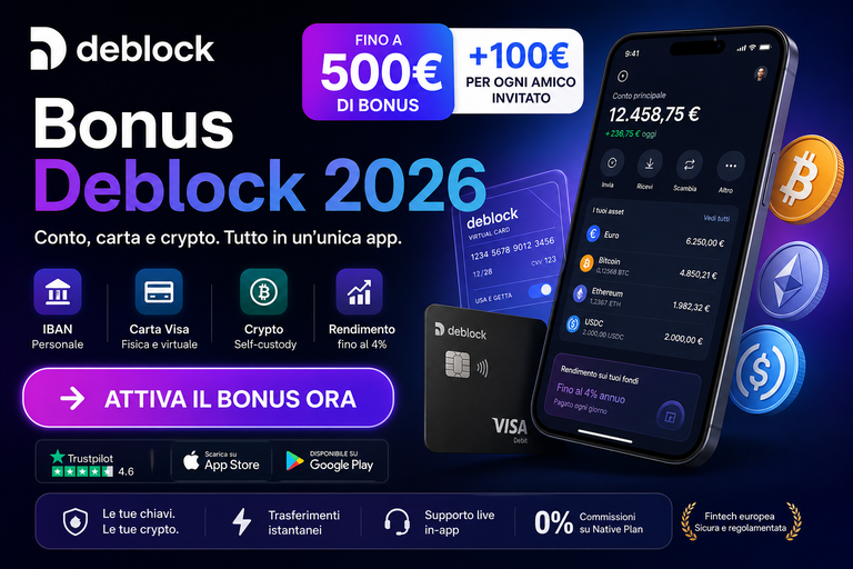 Deblock 2026: conto con IBAN, carta VISA e Crypto Wallet self-custody